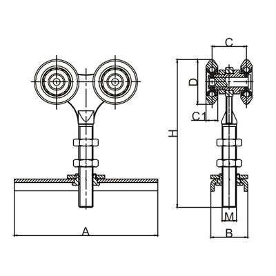 25mm quattro ruote del rullo del gancio del portone di scivolamento dei rulli con i cuscinetti