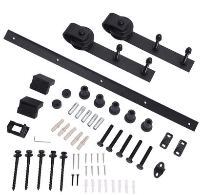 pista di Bent Strap Barn Door Hardware Kit Sliding Gate Rollers And del nero 80kg-100kg